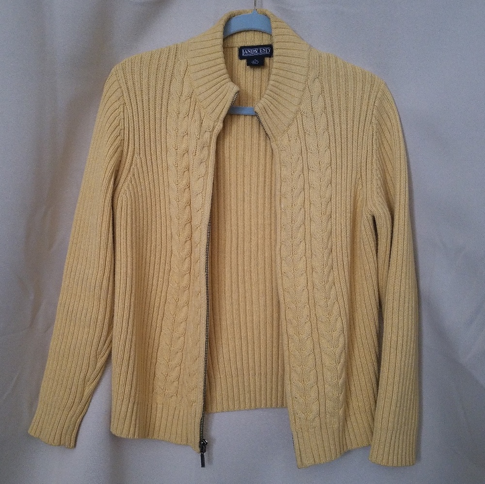 Lands end light yellow zip up sweater